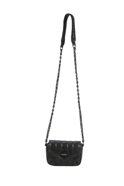 Rag & Bone Womens Leather Turn Lock Chain Strap Small Crossbody Handbag Black