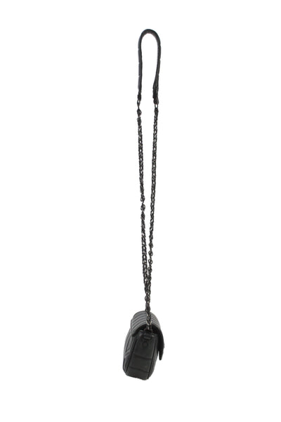 Rag & Bone Womens Leather Turn Lock Chain Strap Small Crossbody Handbag Black