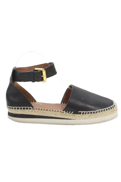 See by Chloe Womens Leather Espadrille Ankle Strap Platform Shoes Black Size 8
