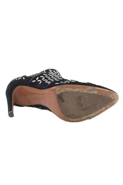 Alaia Womens Studded Velvet High Heels Bootie Shoes Black Size 8.5