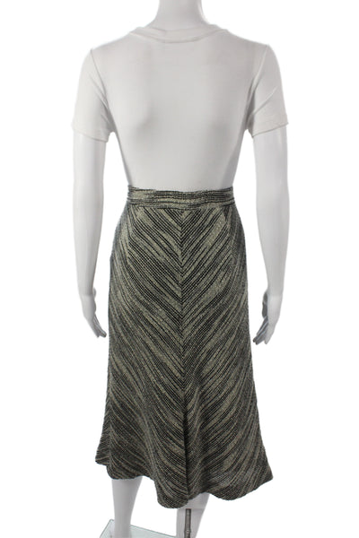 Missoni Womens Trumpet Midi Skirt Black Striped 100% Wool Zip Size 48