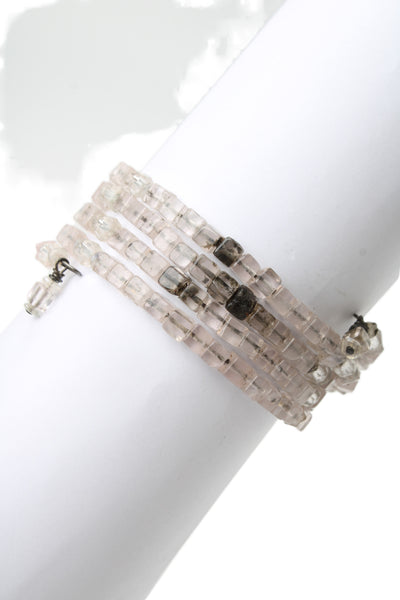 Designer Womens Silver Tone Rose Quartz Cube Beaded Wire Wrap Bracelet