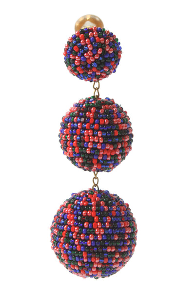 Rebecca de Ravenel Womens Multicolor Beaded Three Drop ClipOn Earrings