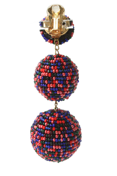 Rebecca de Ravenel Womens Multicolor Beaded Three Drop ClipOn Earrings