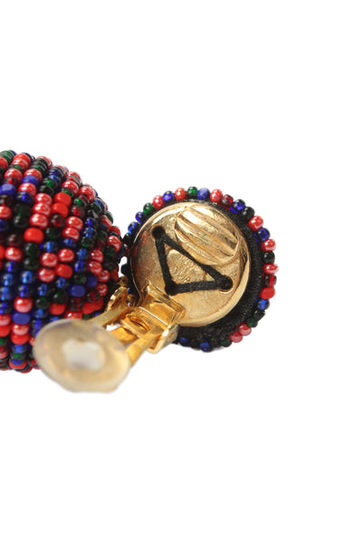 Rebecca de Ravenel Womens Multicolor Beaded Three Drop ClipOn Earrings