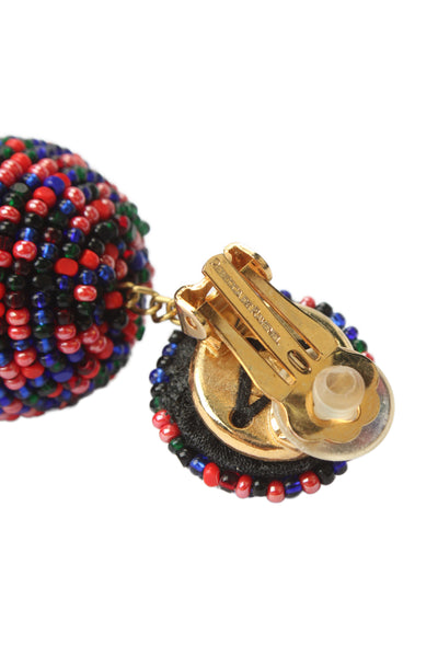 Rebecca de Ravenel Womens Multicolor Beaded Three Drop ClipOn Earrings