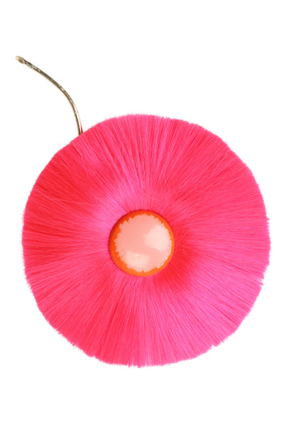 Hattie Carnegie Womens Vintage Gold Tone Pink Dynel Fiber Flower Brooch 6.25"