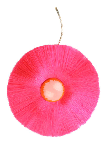 Hattie Carnegie Womens Vintage Gold Tone Pink Dynel Fiber Flower Brooch 6.25"