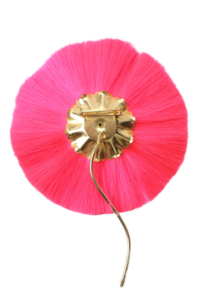 Hattie Carnegie Womens Vintage Gold Tone Pink Dynel Fiber Flower Brooch 6.25"