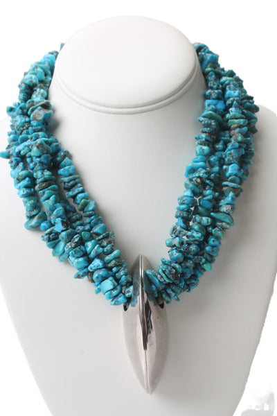 CHURCH Womens 925 Silver Turquoise Tumbled Chip Multistrand Necklace 21" 316g