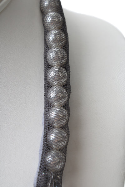 Lanvin Womens Gray Satin Imitation Pearl Ribbon Necklace OS