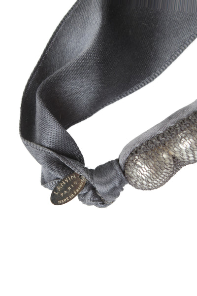 Lanvin Womens Gray Satin Imitation Pearl Ribbon Necklace OS