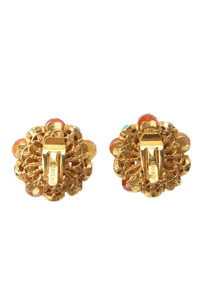 Barrera Womens Gold Plated Carnelian + Faux Turquoise Cluster ClipOn Earrings OS