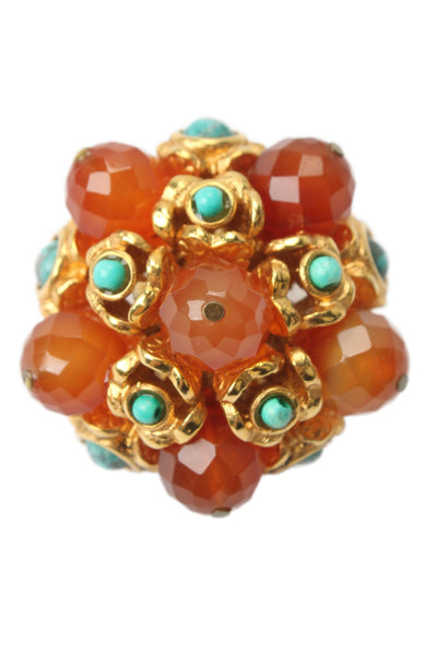 Barrera Womens Gold Plated Carnelian + Faux Turquoise Cluster ClipOn Earrings OS