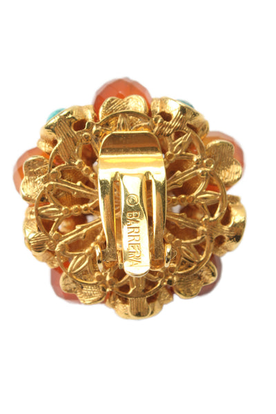 Barrera Womens Gold Plated Carnelian + Faux Turquoise Cluster ClipOn Earrings OS