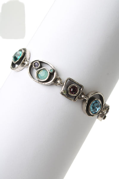 Patricia Locke Womens Silver Tone Multicolor Crystal Organic Bracelet 7.5"