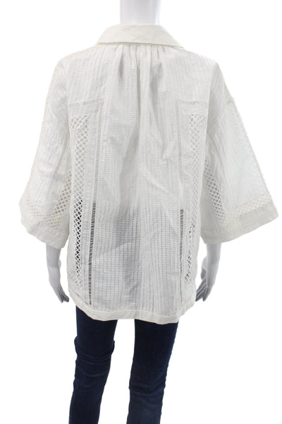 Oscar de la Renta Women Eyelet Lace Tunic White 3/4 Sleeve Size L