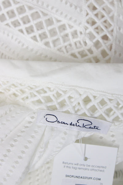 Oscar de la Renta Women Eyelet Lace Tunic White 3/4 Sleeve Size L
