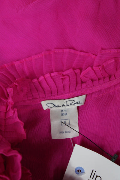 Oscar de la Renta Womens Silk V Neck Sleeveless Camisole Pink Pullover Size 8