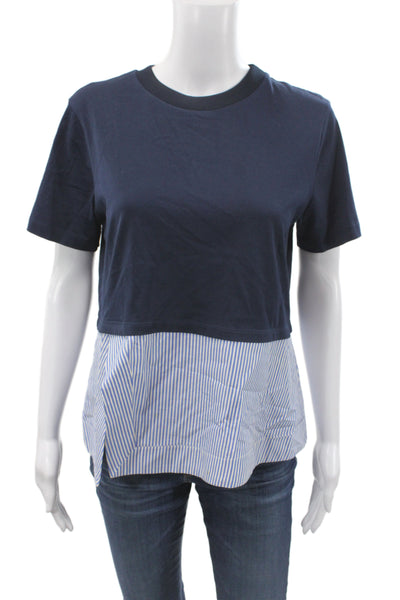 Carven Women Blue Colorblock Cotton Crew Neck Short Sleeve T-Shirt Size M