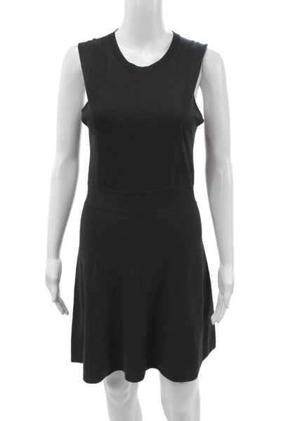 Theory Womens Fit & Flare Dress Black Crew Neck Sleeveless Silk Blend Size M