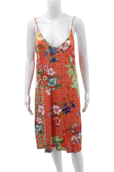 Johnny Was Womens Slip Dress Multicolor Floral V-Neck Sleeveless Cotton Size M