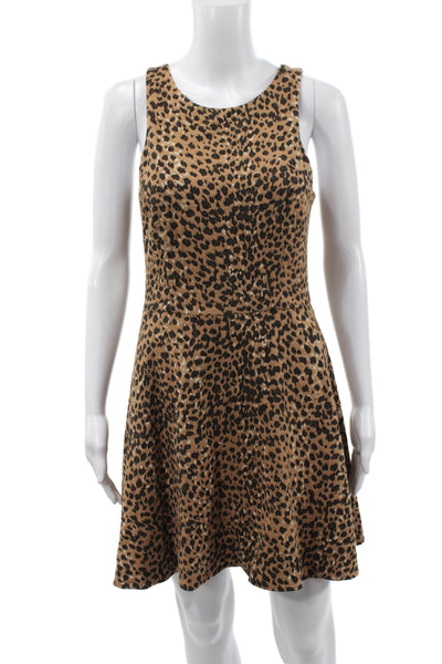 Mara Hoffman Women A-Line Animal Print Sleeveless Round Neck Dress Beige Size M