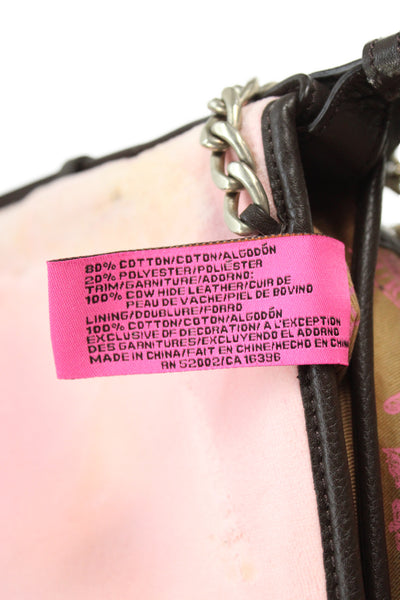 Juicy Couture Womens Velour Flap Crossbody Shoulder Handbag Pink Brown