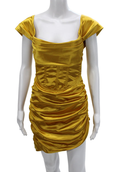 For Love & Lemons Womens Bodycon Dress Yellow Square Neck Short Sleeve Size S