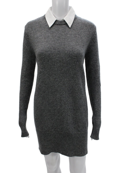 Cinq A Sept Womens Gray Sweater Dress Long Sleeve Knee Length Wool Size XS