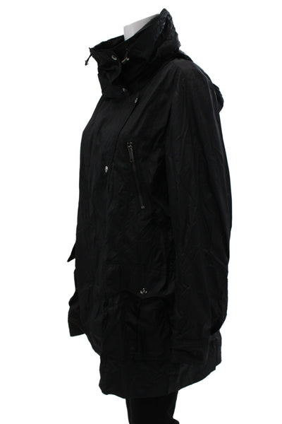 Burberry Women Rain Coat Black Nylon Long Sleeve Snap Closure Size XL