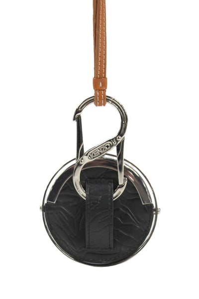 Kenzo Womens Leather Silver Tone Circle Coin Wallet Bag Black Brown