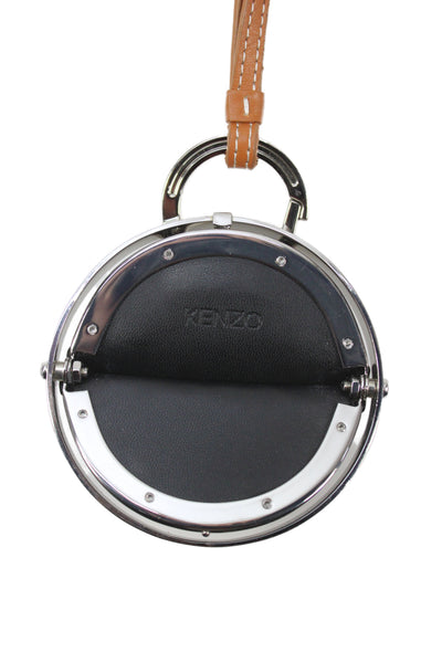 Kenzo Womens Leather Silver Tone Circle Coin Wallet Bag Black Brown