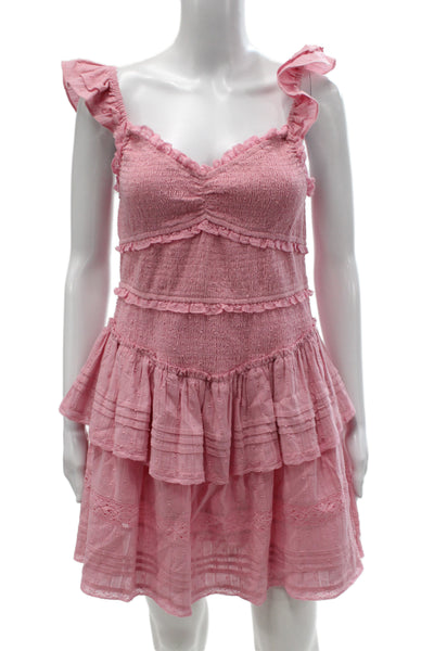 Love Shack Fancy Womens Pink Mini Dress Square Neck Sleeveless Boho Size XL