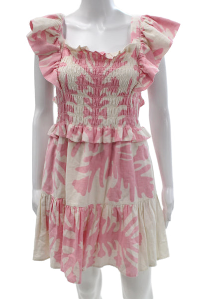 Sea New York Women Mini Floral Pink Square Neck Sleeveless Dress Size S