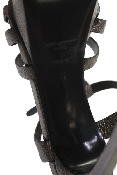 Saint Laurent Women's Open Toe Strappy Stiletto Sandals Silver Size 39