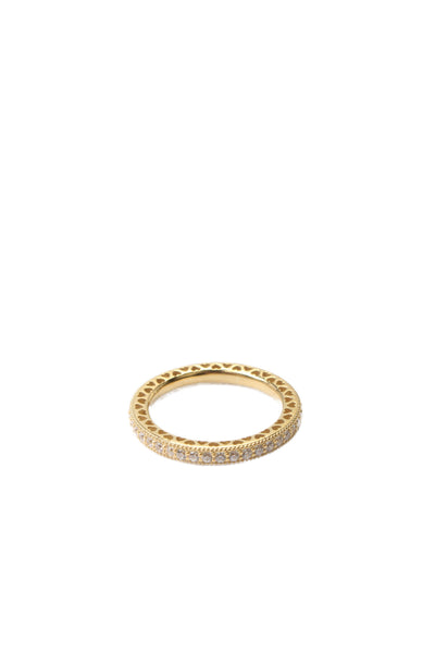 Pandora Womens Yellow Gold Tone Cubic Zirconia Sparkle + Hearts Ring Sz 5.5 NWOT
