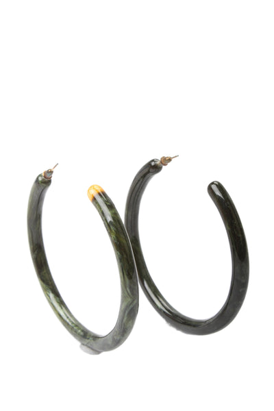 Cult Gaia Womens Gold Tone Green Metallic Resin Hoop Earrings