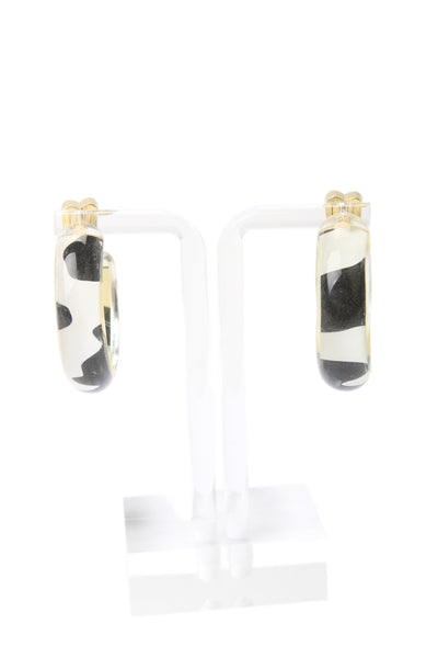Alison Lou Womens Gold Plated Black/White Lucite Cow Print Jelly Hoops