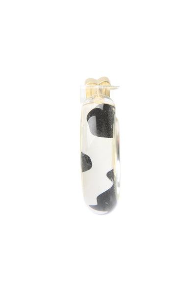 Alison Lou Womens Gold Plated Black/White Lucite Cow Print Jelly Hoops