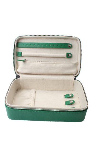 Mark and Graham Womens Green Leather Travel Jewelry Case 8.25"x5"x2.5"