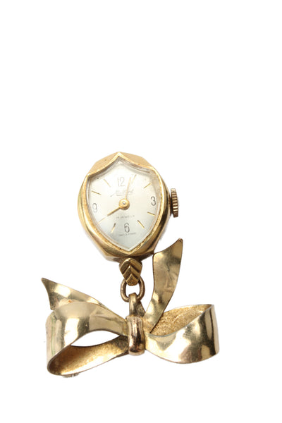 Designer Womens Vintage 10K GF Mallard Watch + 12K GF Bow Pin Conversion 1.5"