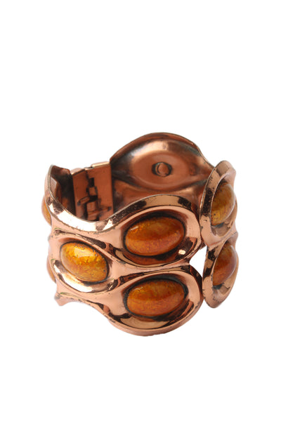 Matisse-Renoir Womens Vintage Midcentury Copper Tone Orange Enamel Hinged Cuff