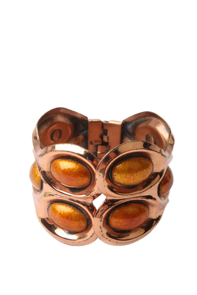 Matisse-Renoir Womens Vintage Midcentury Copper Tone Orange Enamel Hinged Cuff