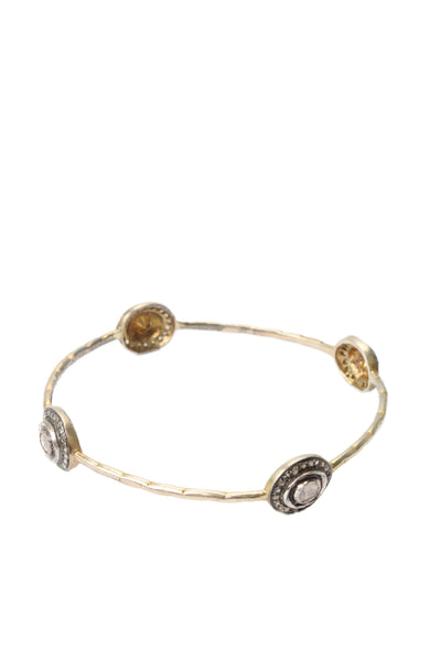 Designer Womens Gold Plated 925 Silver Polki Diamond Station Bangle 2.5" 11.8g