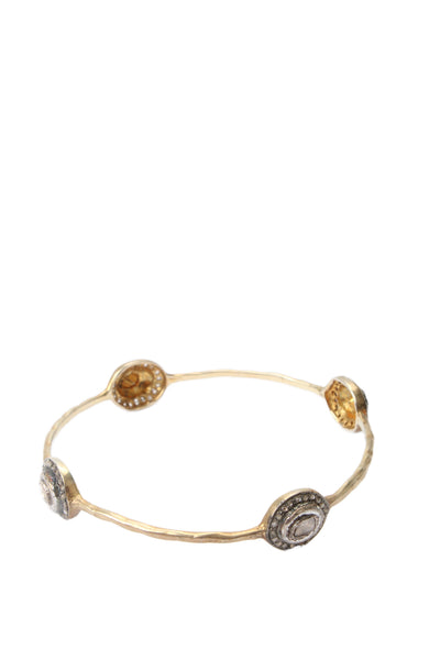 Designer Womens Gold Plated 925 Silver Polki Diamond Station Bangle 2.5" 11.5g