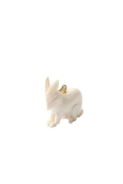 Designer Unisex 18K Yellow Gold Bail Carved Bone Rabbit Charm/Pendant 4.6g
