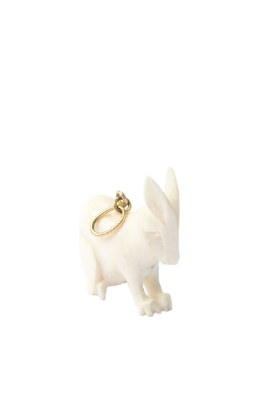 Designer Unisex 18K Yellow Gold Bail Carved Bone Rabbit Charm/Pendant 4.6g