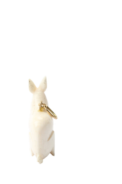 Designer Unisex 18K Yellow Gold Bail Carved Bone Rabbit Charm/Pendant 4.6g