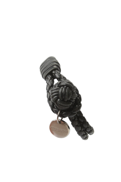 Bottega Veneta Womens White Gold Plated Black Leather Braided Wrap Bracelet 8"